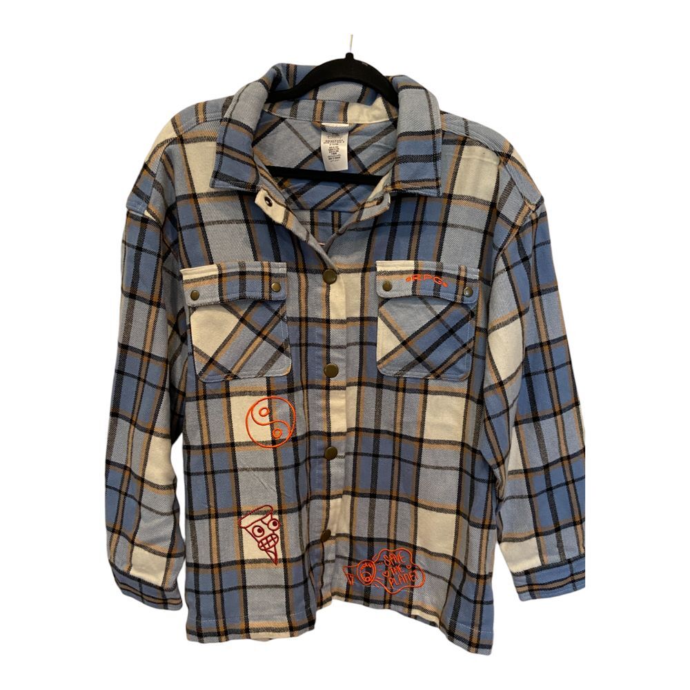 Disney Top Long Sleeves Plaid Pandamonium Embroidered Mens Multicolored Size M